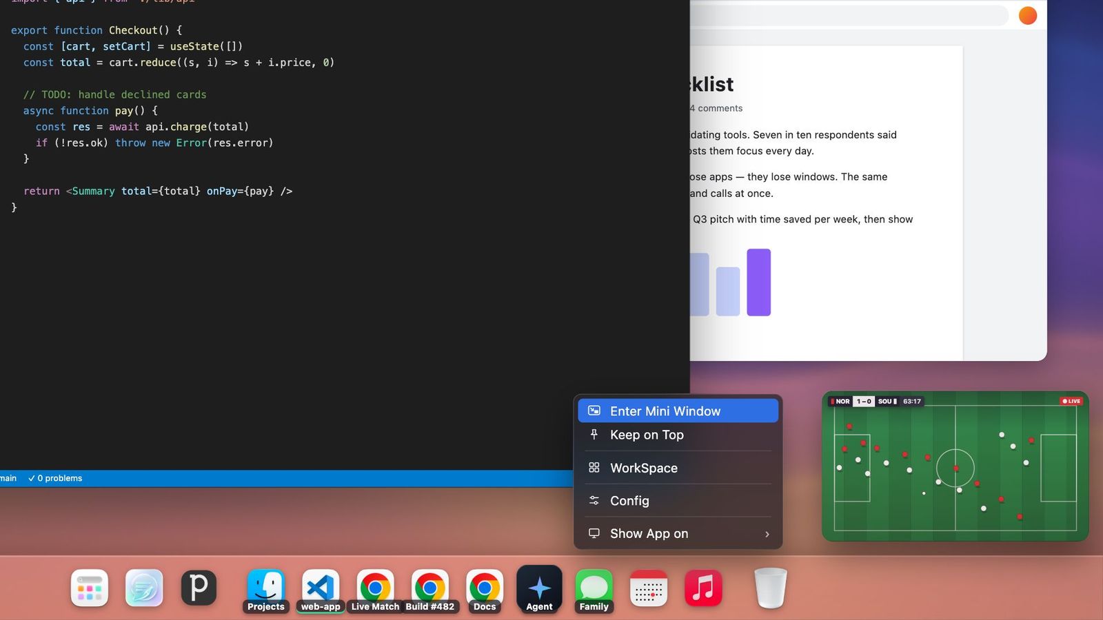 The Enter Mini Window item in the InfyniDock right-click menu